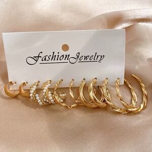 Women's Chunky Golden Pearl Hoop Earring Bundle
